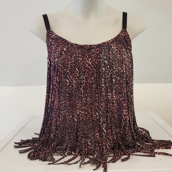Marciano Cheetah Print 90s Fringe Camisole Top - Picture 2 of 9